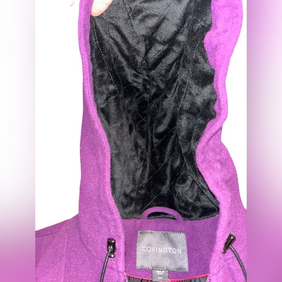 Covington womens sz medium purple full zip peacoat w adjustable plush lined hood - Picture 7 of 9